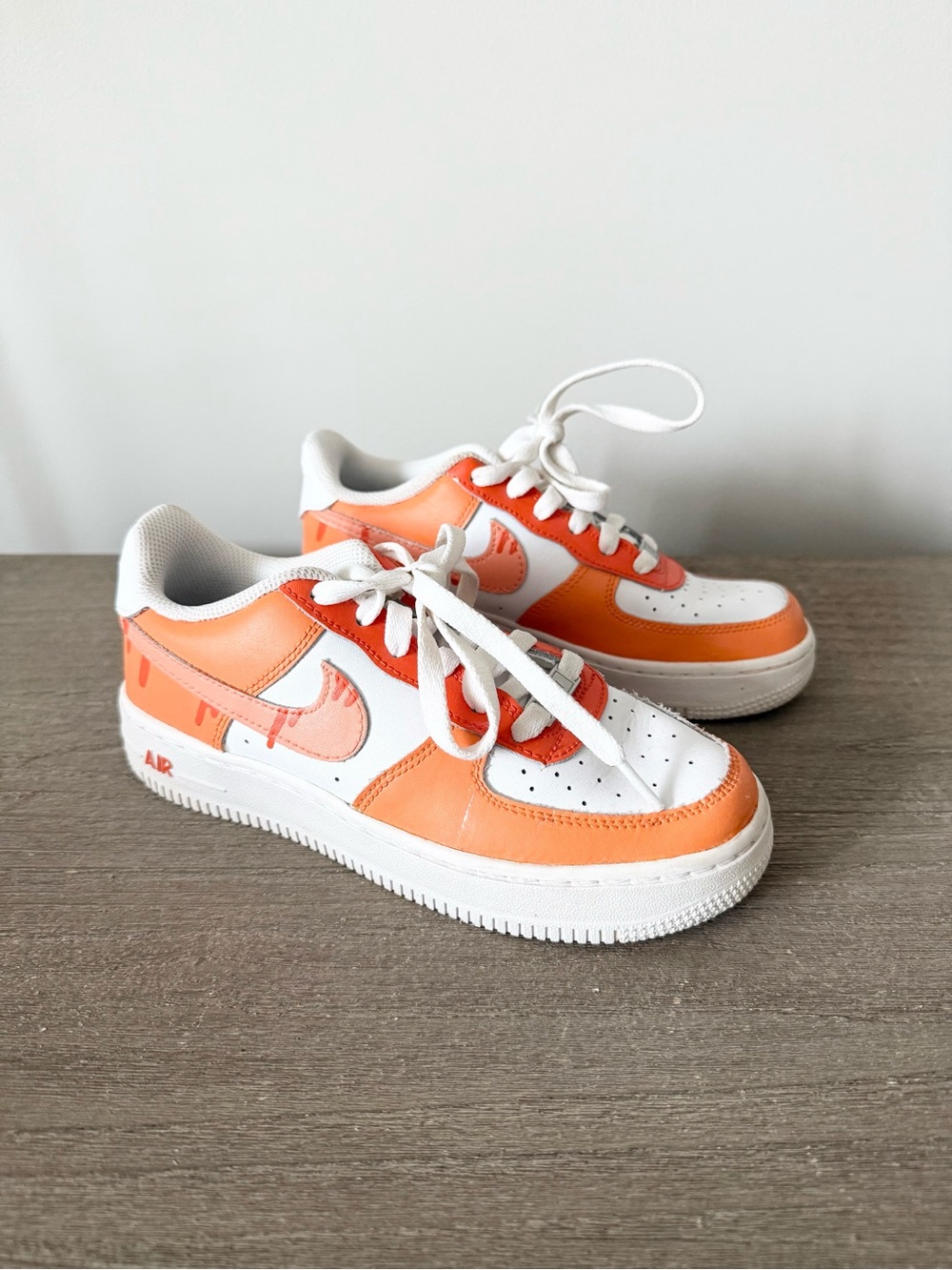 Nike Custom Drip Orange & White Low-Top Air Force 1 Sneakers Size Youth 4.5 W 6